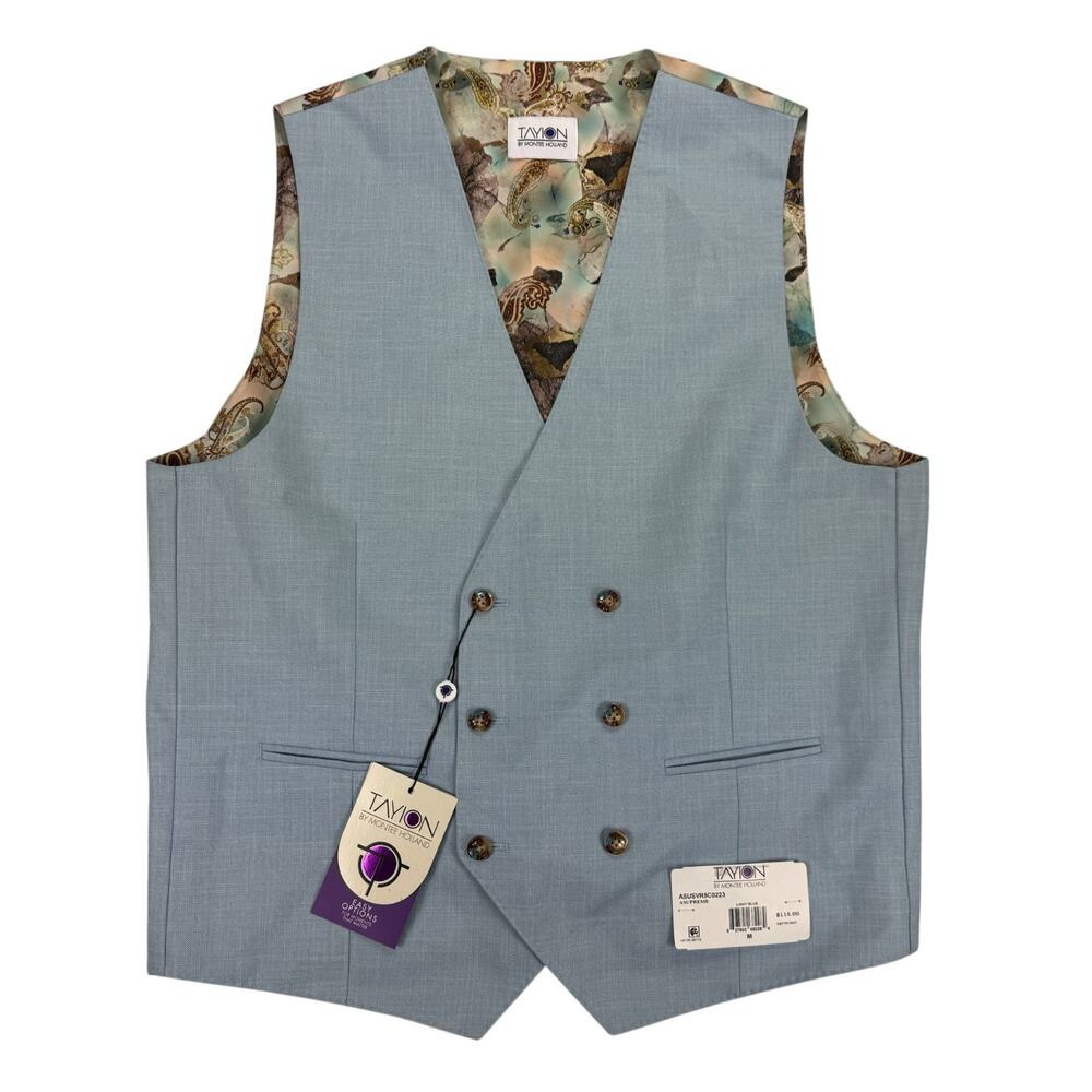 Tayion Mens Asupreme Regular Fit Double-Breasted Suit Vest Light Blue M